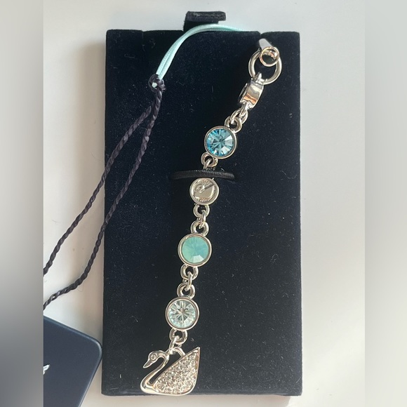 SWAROVSKI Signed Blue Rhinestone Phone Charm NWT - Picture 3 of 10